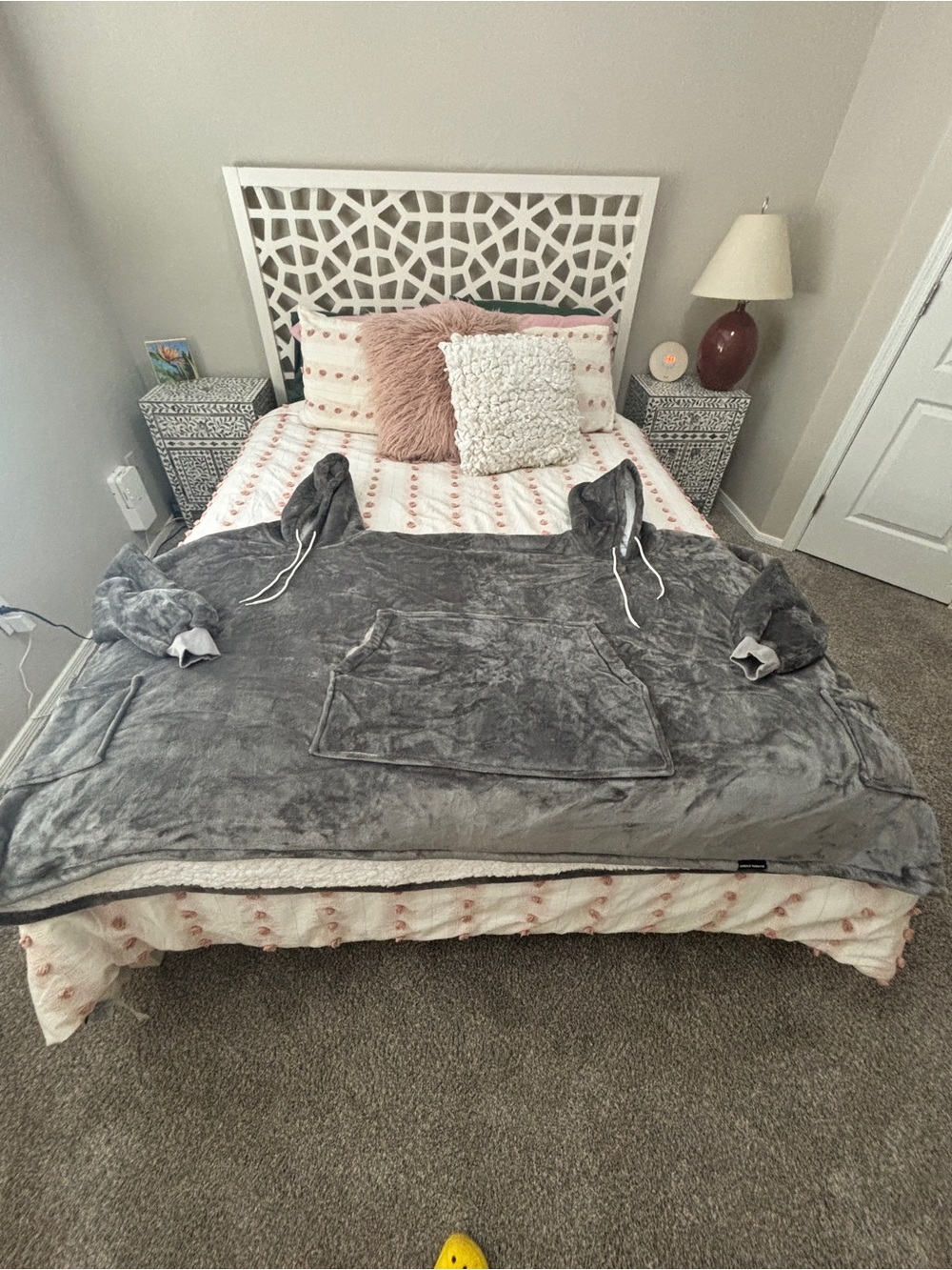 Cuddle Buddyys Cozy Gray Wearable 2-person Blanket Sherpa Hoodie Throw Couples